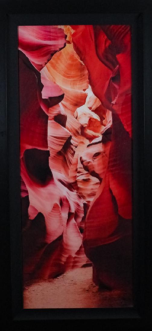 Peter Lik Style SW Red Canyon Art Photo Photograph: Large Peter Lik style photograph. Artwork features an image derivative of Peter Lik with a lovely image of a canyon interior. Work measures 59 1/2" x 23 1/2". Housed in frame measuring 69 1/2" x 33 3/
