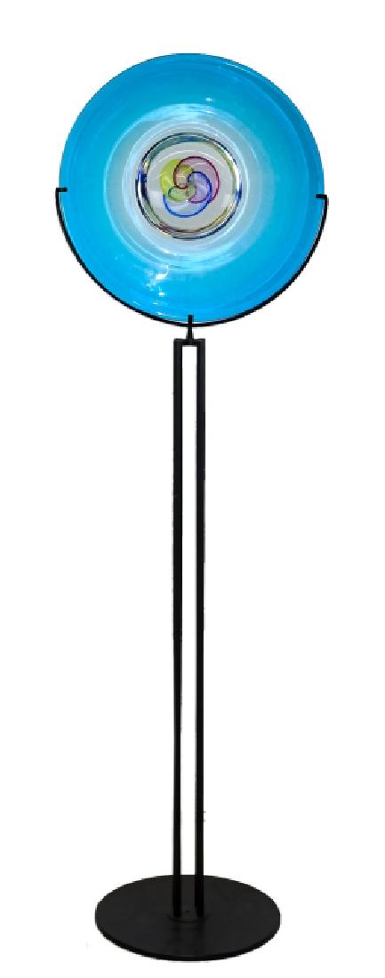 Raffaeli & Cammozzo Murano Glass Disk Sculpture: Artist signed art glass disk sculpture by Elio Raffaeli (1936 Italy) and Roberto Cammozzo (1945 Italy). Hand crafted from mouth blown Italian art glass. Artwork features a trinity design in center wit