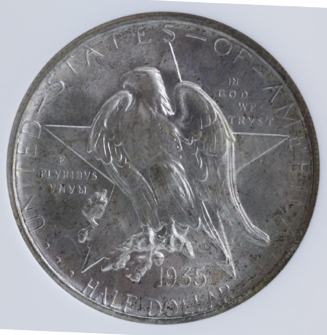 1935 D NGC MS66 Texas Commemorative Half Dollar: 1935 D NGC graded MS 66 Texas silver commemorative United States half dollar, fifty cent piece. This American coin is housed in a sealed NGC holder. Good overall condition. Provenance: From a prominen