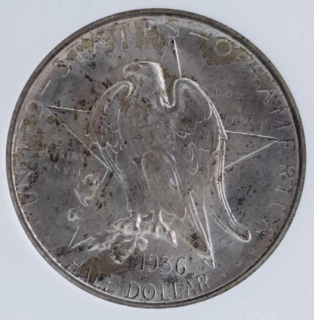 1936 D NGC MS66 Texas Commemorative Half Dollar: 1936 D NGC graded MS 66 Texas silver commemorative United States half dollar, fifty cent piece. This American coin is housed in a sealed NGC holder. Good overall condition. Provenance: From a prominen