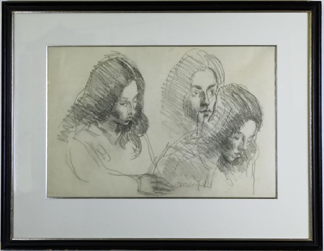 Moses Soyer Original Pencil Study Drawing On Paper: Moses Soyer (1899-1974) American, pencil on paper drawing. Depicts a study of a girl in three views. Signed lower right. Sight measures 12 1/4" x 19". Housed in frame measuring 20 1/2" x 26 1/4". Good