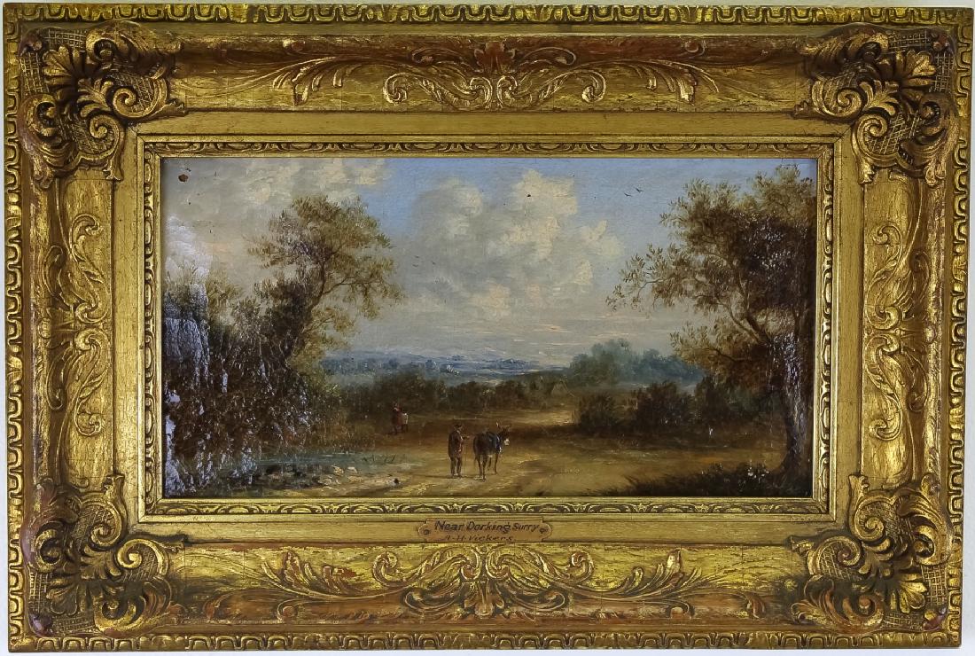 Alfred H Vickers Figural Landscape Painting SIGNED: Attributed to Alfred H Vickers (1853 - 1907) British. Antique landscape figural oil painting on canvas. Artwork depicts a serene landscape with figures in the foreground, one with an animal. No found
