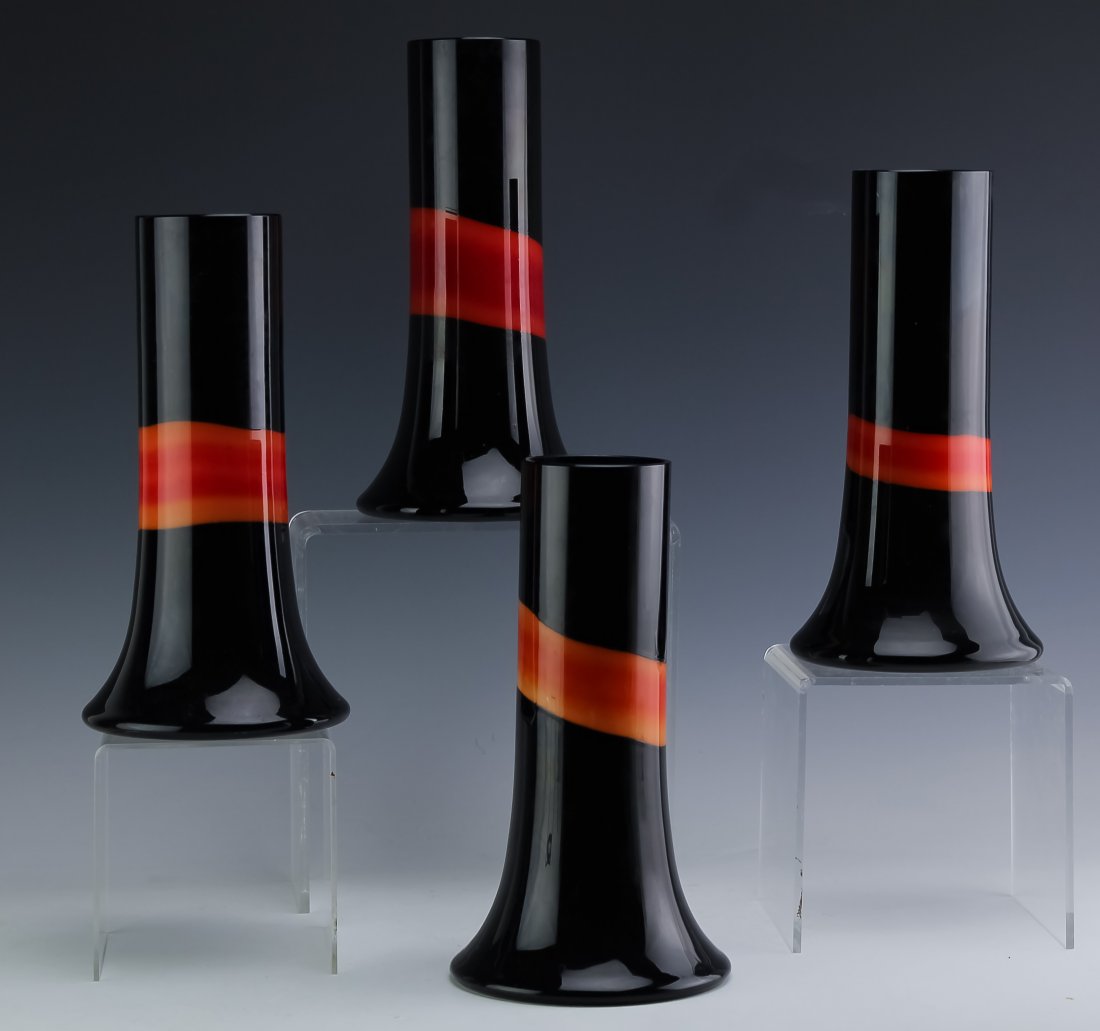 SET 4 Vistosi Murano Art Glass Black Orange Vases (1 of 5)