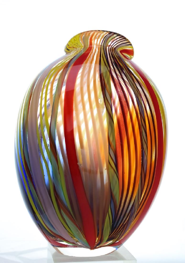 Mystery Italian Murano Studio Art Glass Stripe Vase 11" (1 of 7)