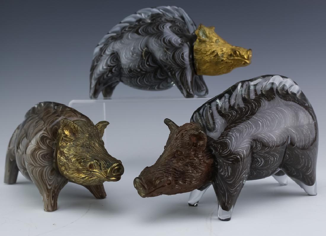 3 Italian Murano Art Glass & Bronze Razor Back Boar PIG (1 of 6)