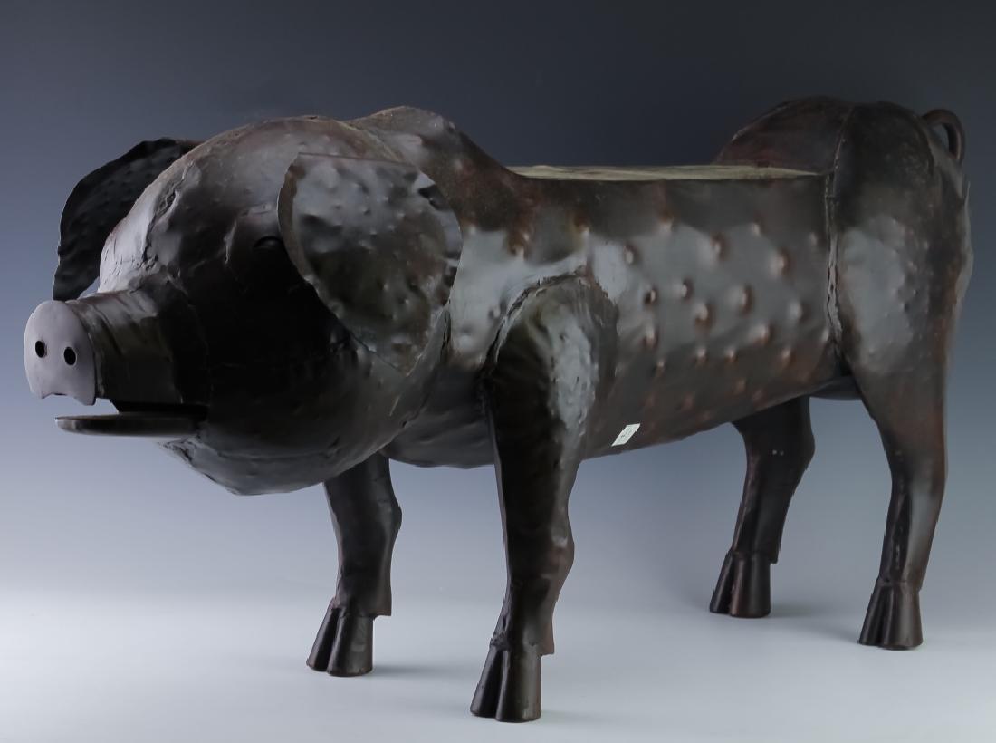 Folk Art Bronze Finish Welded Steel Pig Sculpture (1 of 3)