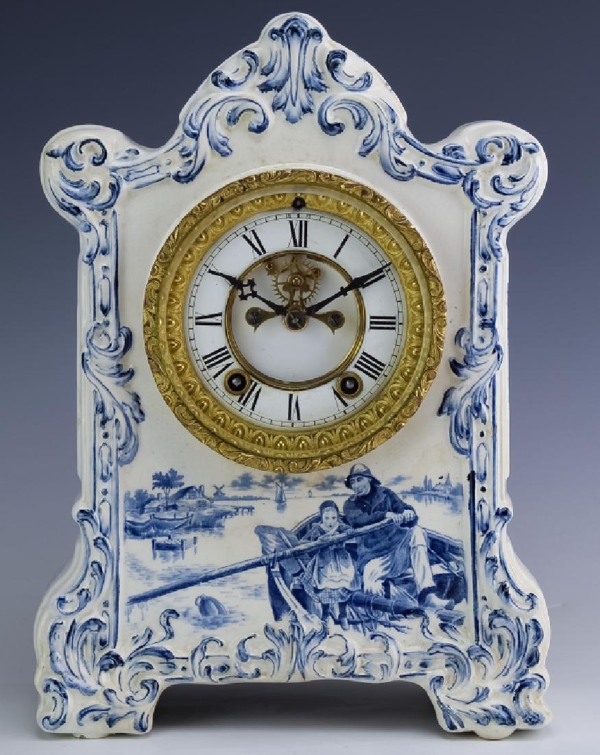 Fine Ansonia Delft Figural Painted Porcelain Clock (1 of 10)