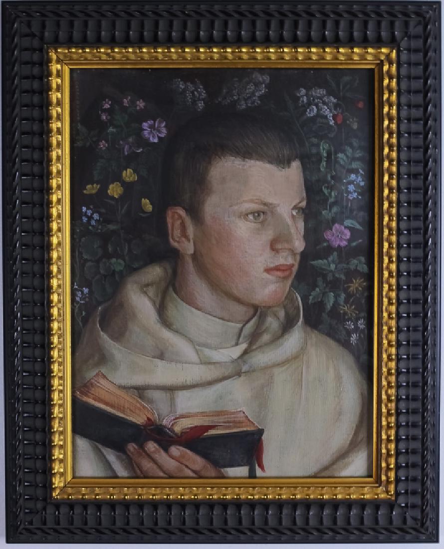 Antique Catholic Figural Priest Portrait Painting (1 of 5)