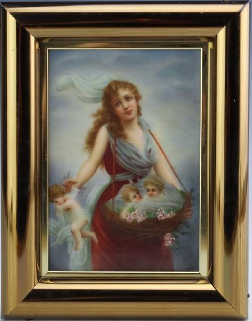 Fine Antique Porcelain Maiden w/ Cherubs Portraits (1 of 4)