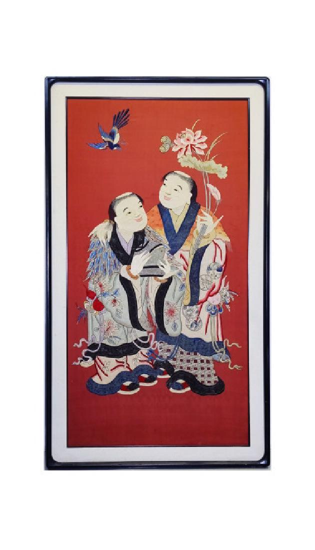 Antique Chinese Embroidered Silk Figural Panel 70" (1 of 6)