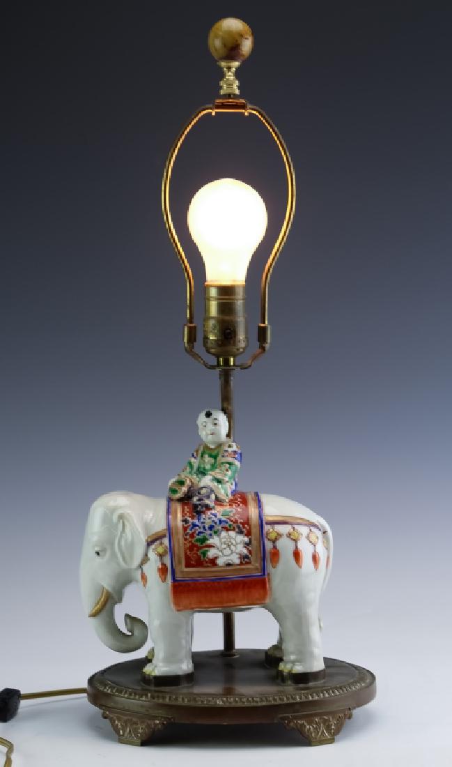 Old Chinese Porcelain Boy Riding Elephant Lamp (1 of 5)