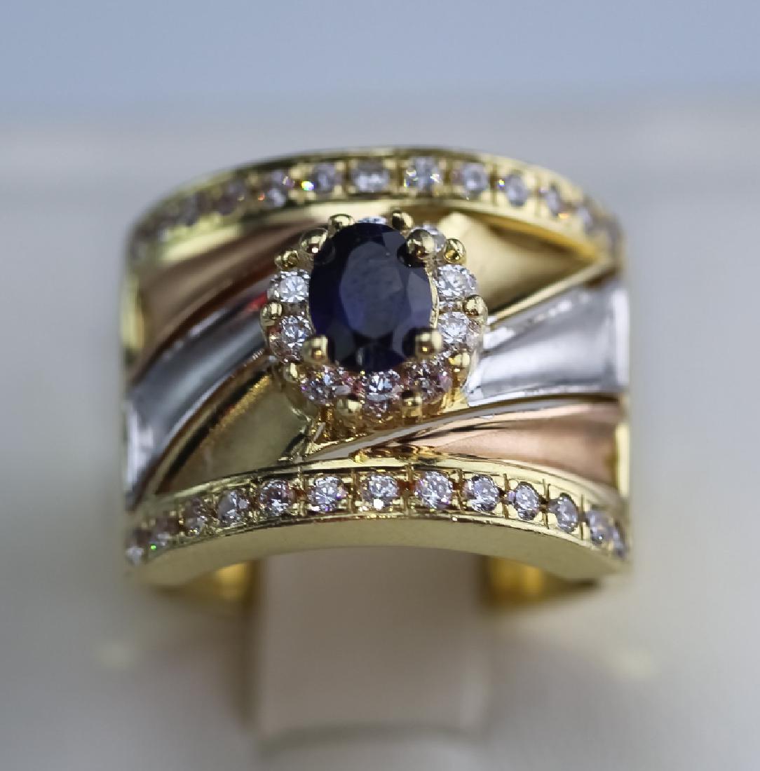 Ladies 14k Tritone Gold Sapphire & Diamond Ring (1 of 6)