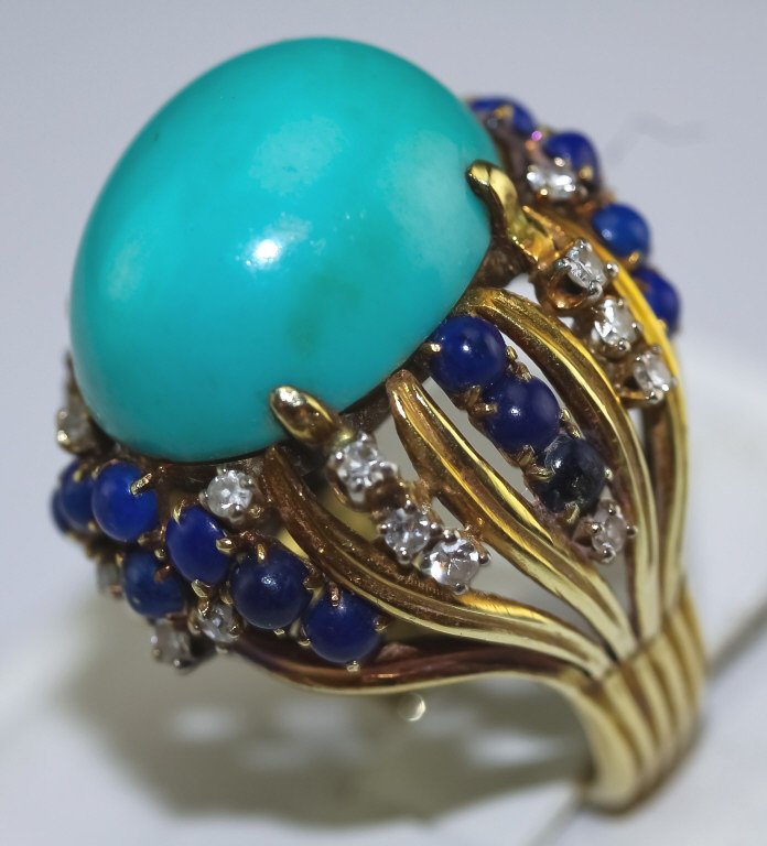 Vintage 14k Gold Diamond & Turquoise Gemstone Ring (1 of 6)