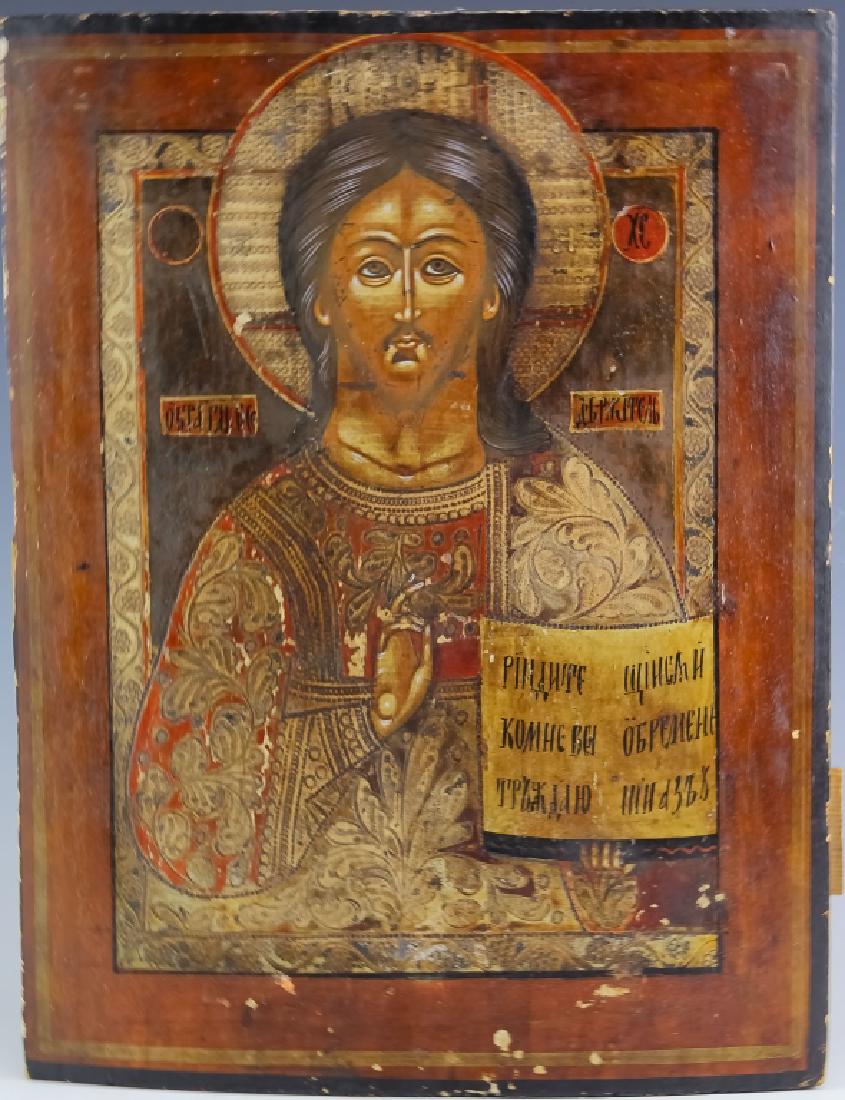 Antique Greek Orthodox Jesus Figural Icon Painting (1 of 3)