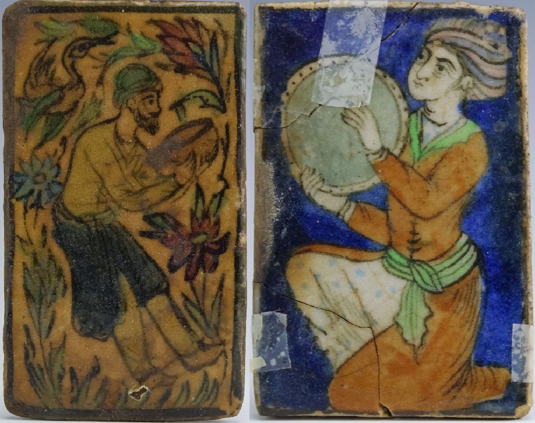 2 Antique Islamic Persian Figural Glazed Art Tiles (1 of 5)
