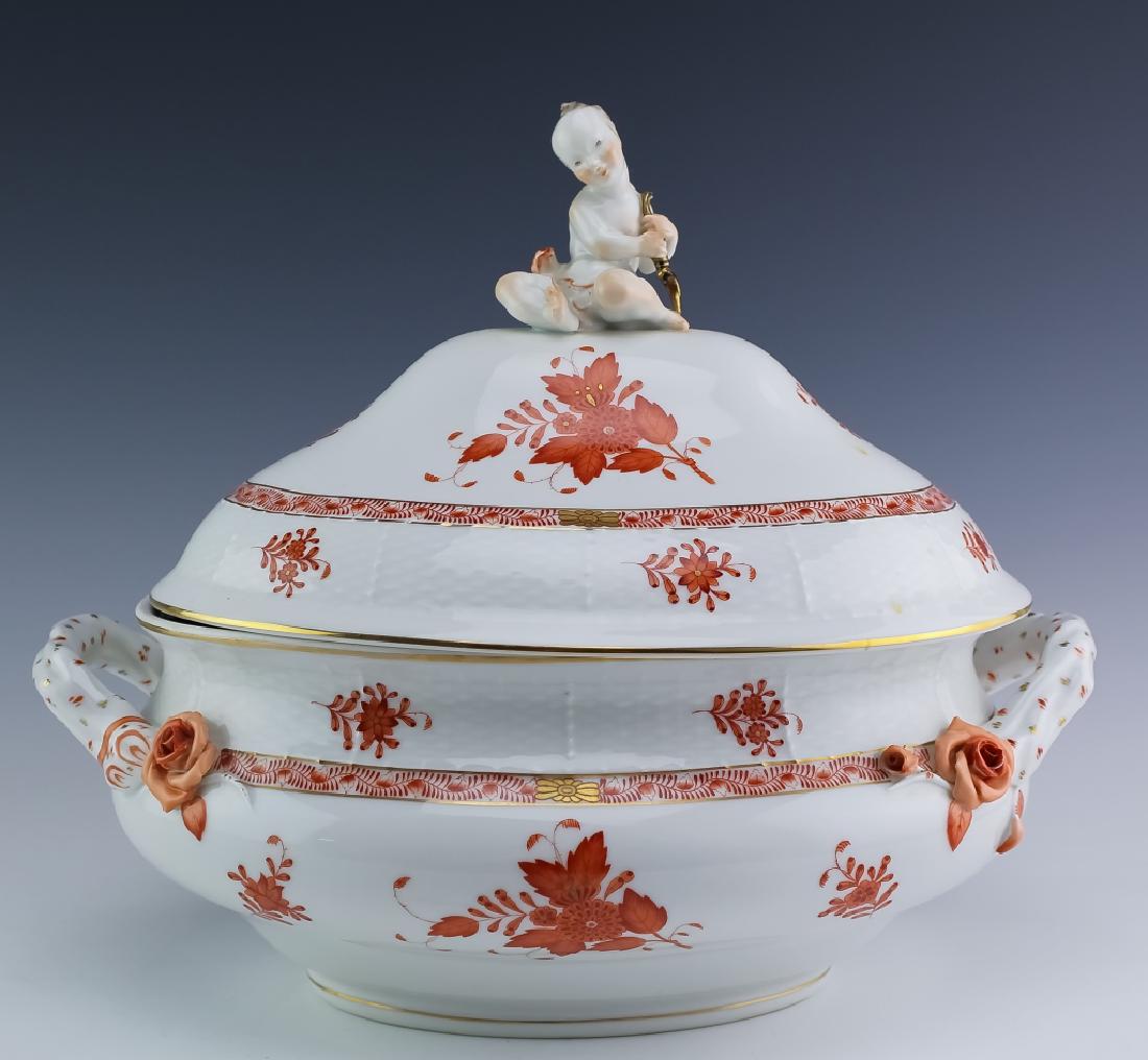 HEREND Chinese Bouquet Rust Oval Soup Tureen w Lid (1 of 8)