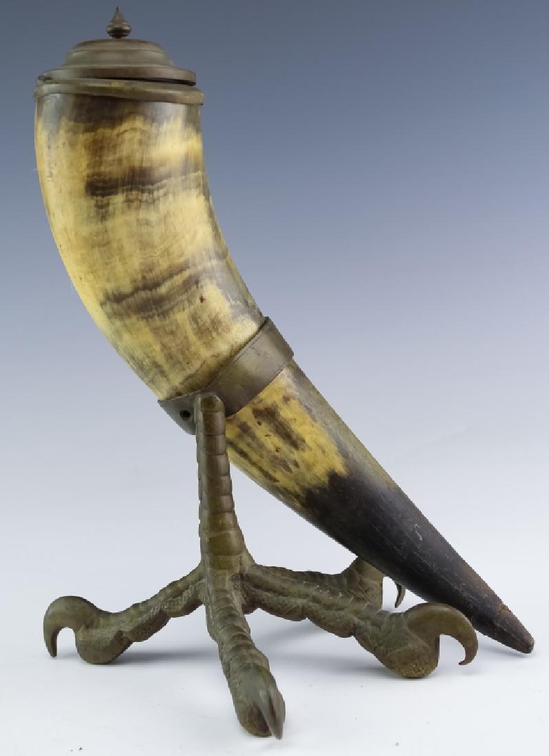 Antique Bronze Eagle Claw & Natural Horn Inkwell (1 of 5)