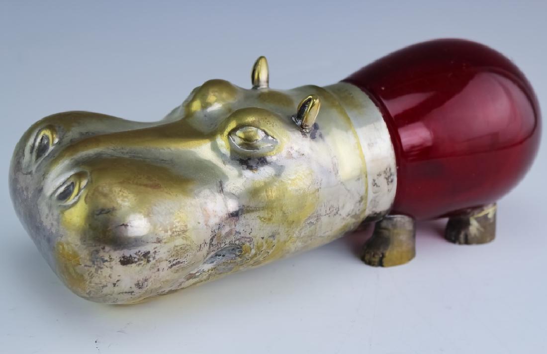 Italian Murano Ruby Red Glass & Silver Plate Hippo (1 of 5)