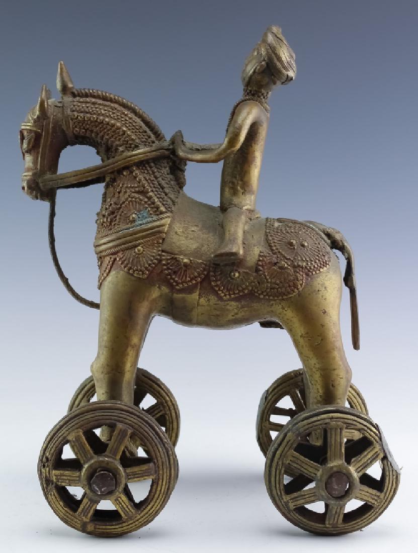 Asian Indian Cast Bronze Horse w Rider Pull Toy (1 of 7)