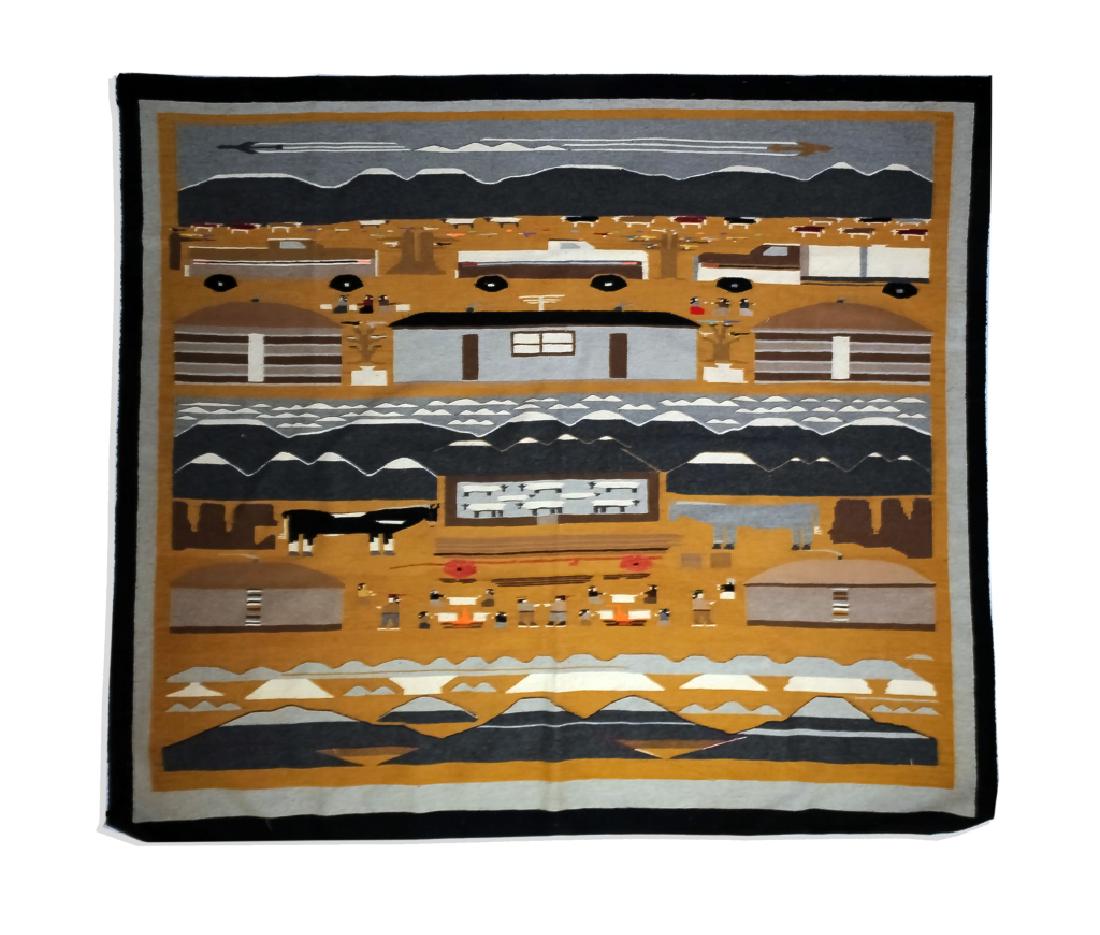 Navajo Native American H-Woven Landscape Wool Rug (1 of 6)