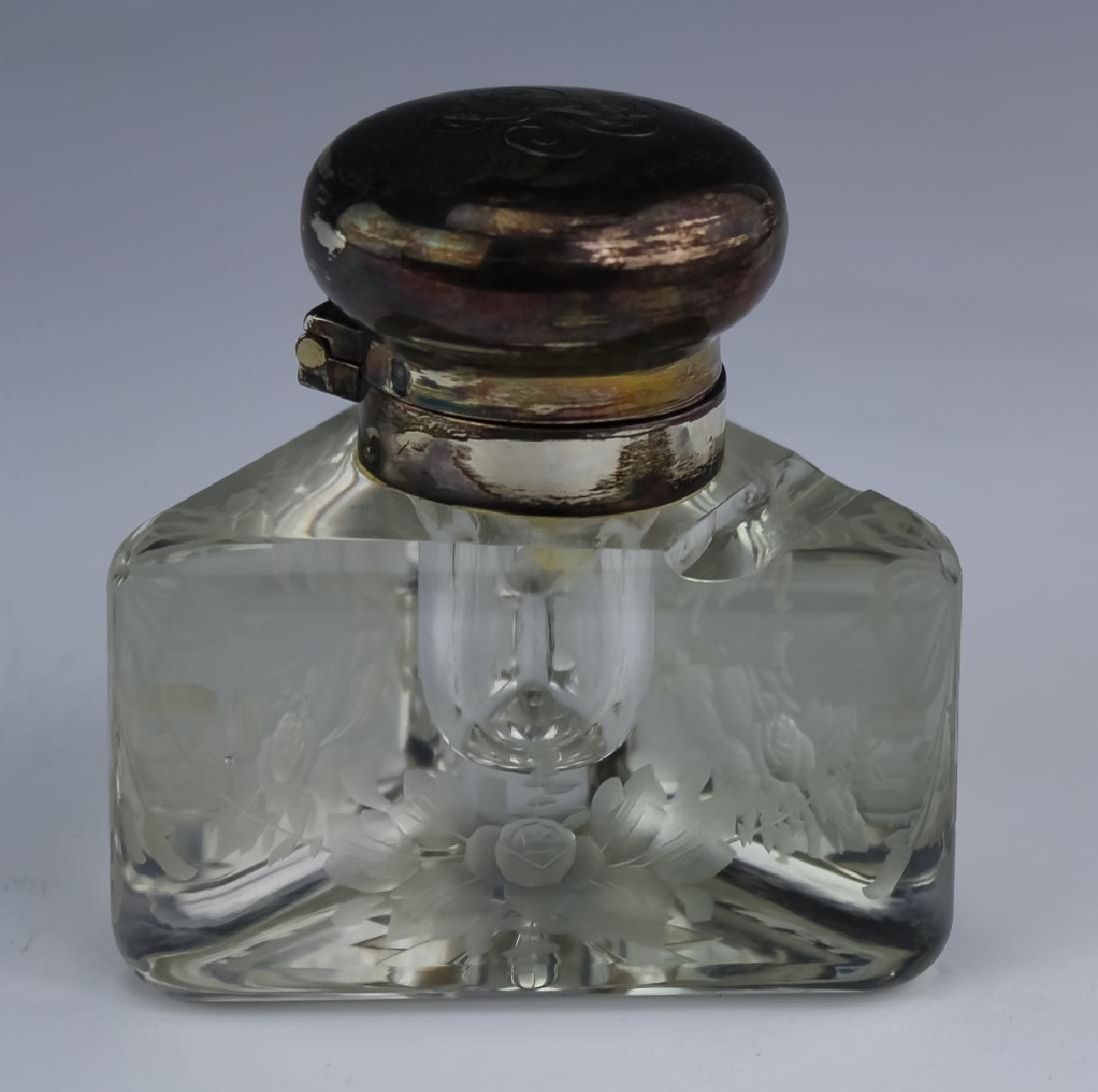 French Sterling Silver Crystal Inkwell, Pen Rest (1 of 7)