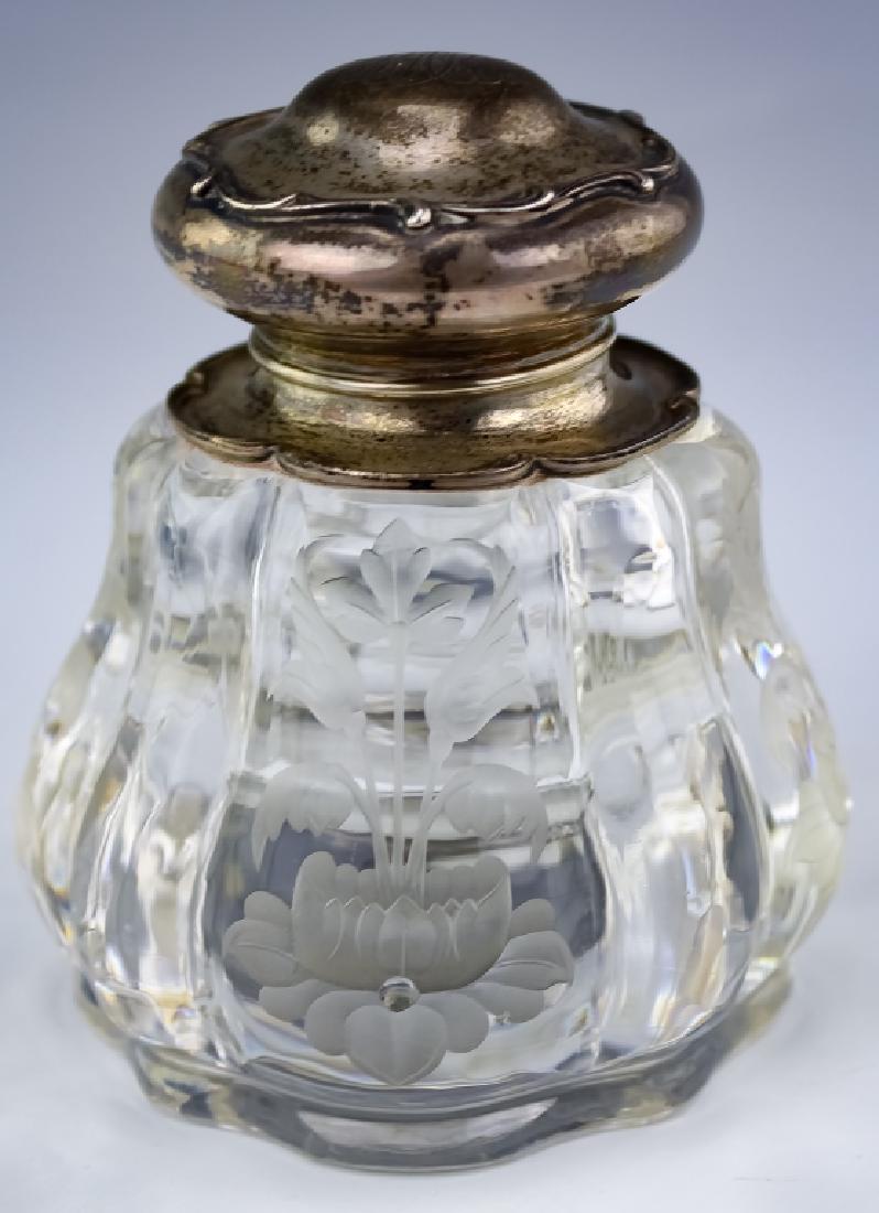 Gorham Sterling Floral Etched Crystal Inkwell 4.5" (1 of 7)
