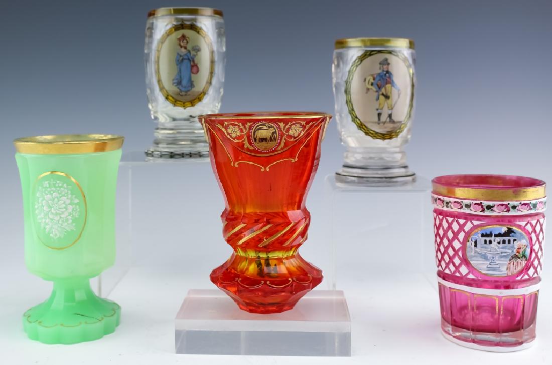 LOT 5 Enameled Colored Art Glass Drinking Vessels (1 of 6)