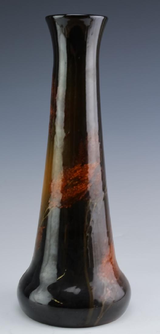Rookwood A.R. Valentien #807 Studio Art Pottery: Rookwood American studio art pottery vase. Features standard glaze with babies breath like floral decoration. Marked with the Rookwood impressed stamp and #807 with ARV initals. Measures 12 3/4" x 5".