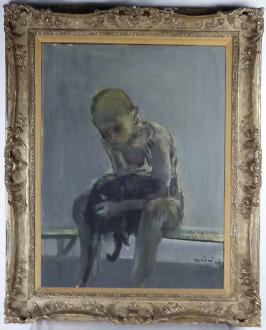 Mystery? Italian Modernist Boy w/ Dog Oil Painting (1 of 5)