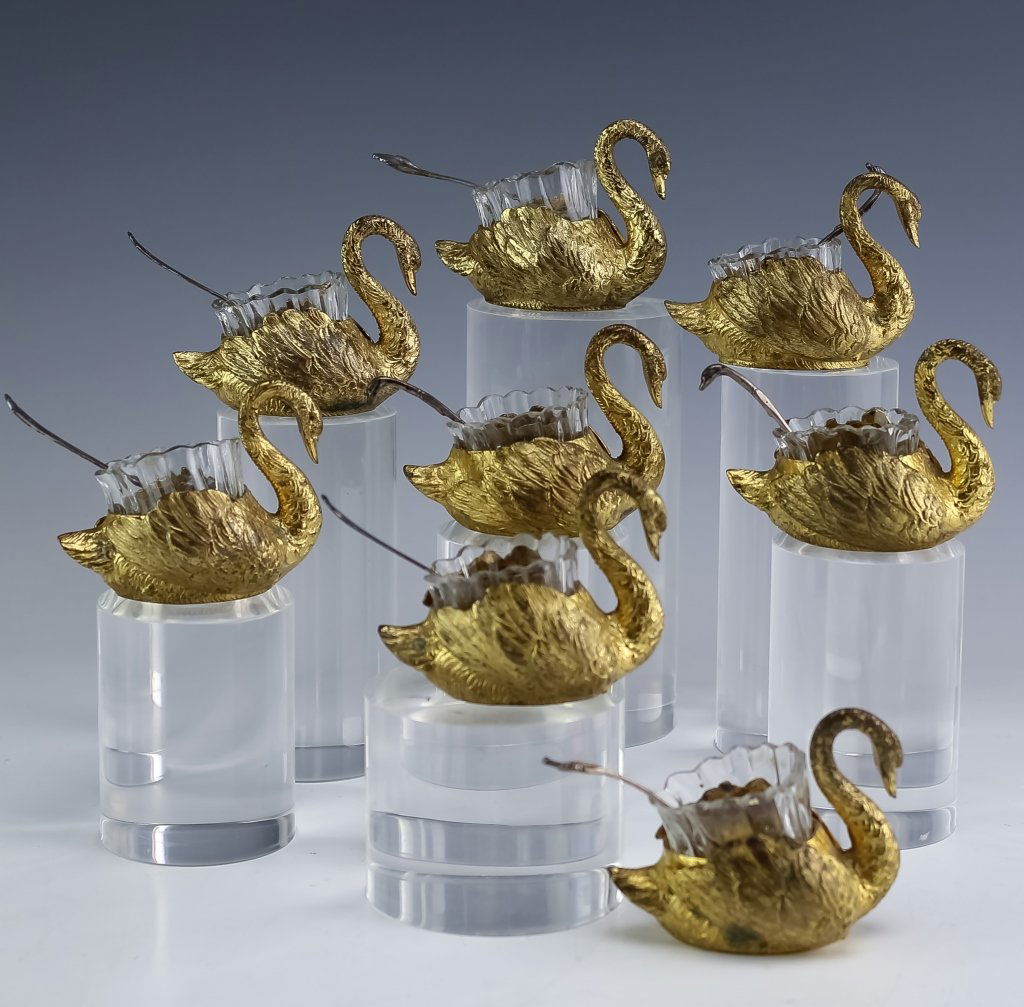 Set 8 Gold Washed 800 Silver Swan Salt Cellar Dips (1 of 11)