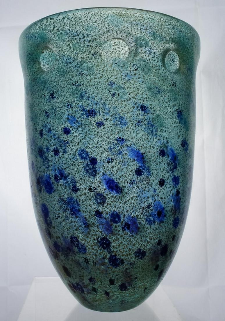 Italian Murano Gold Leaf Aqua Blue Art Glass Vase (1 of 4)