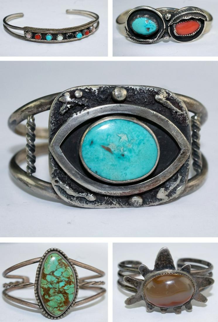 LOT 5 VTG Native American 925 Silver Cuff Bracelet (1 of 7)