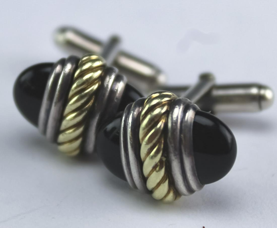 David Yurman Sterling Silver 14K Onyx Cufflinks (1 of 3)