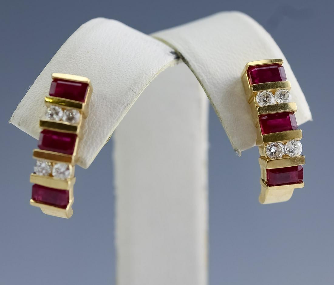 Pair 14K Gold 2.6ct TW Ruby & Diamond Earrings (1 of 6)