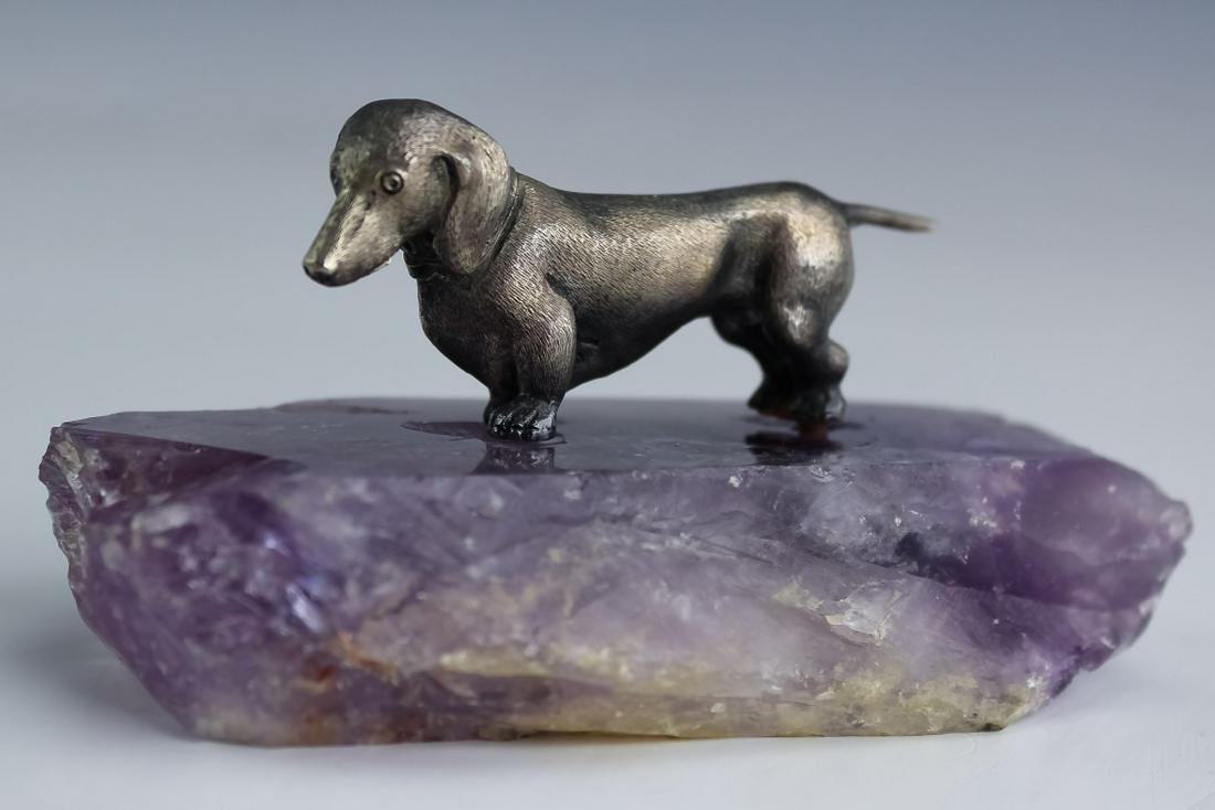 German 800 Silver Dachshund Dog Sculpture Amethyst (1 of 6)