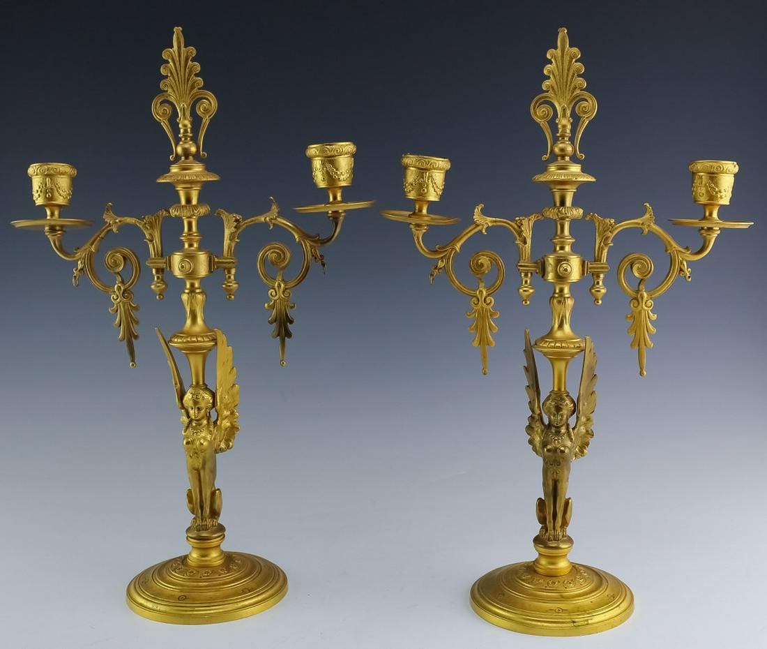 Egyptian Revival Dore Bronze Wing Lady Candelabras (1 of 8)