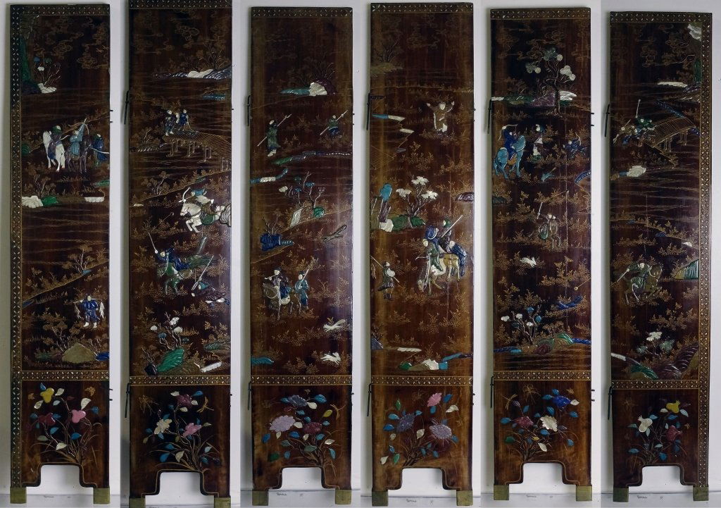 Chinese 6 Panel MOP Floral Lacquered Wood Screens (1 of 12)