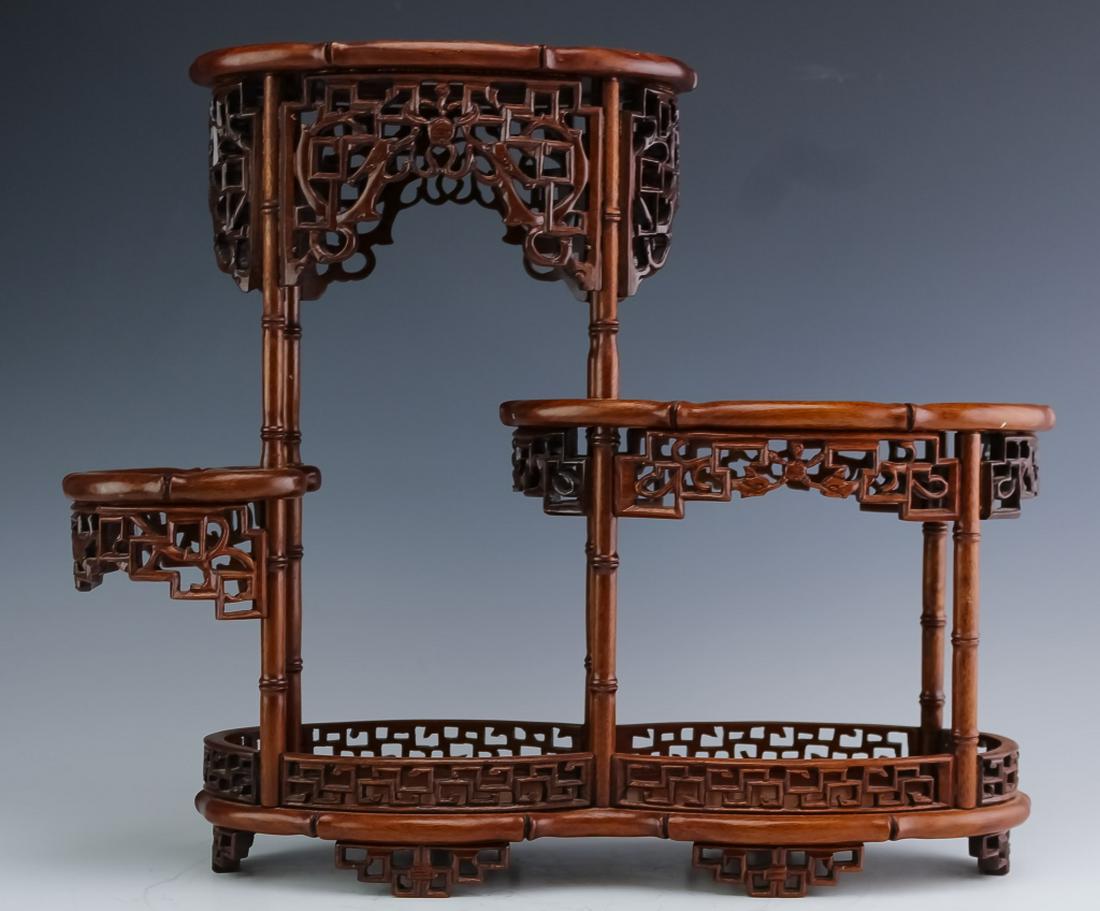 Old Chinese Reticulated Zitan Wood Tiered Shelf (1 of 7)