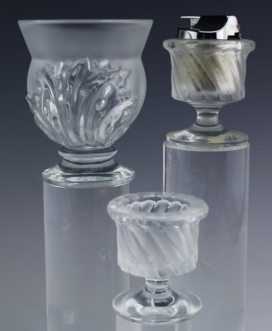 Lot 3 Lalique French Crystal Lighter Holder & Vase (1 of 6)