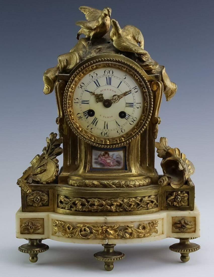 Scherer French Dore Bronze Marble Porcelain Clock (1 of 6)