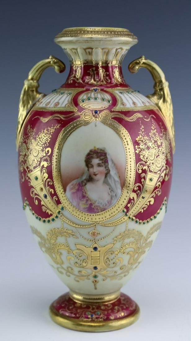 Japanese Nippon Moriage Enamel Gilt Portrait Vase (1 of 10)