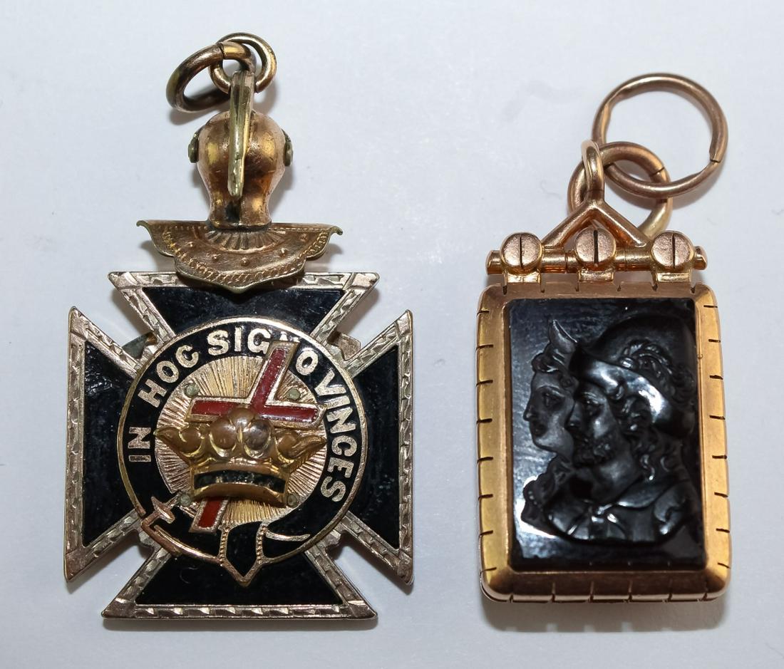 LOT 2 Watch Fobs w/ 14K Intaglio & Knights Templar (1 of 7)
