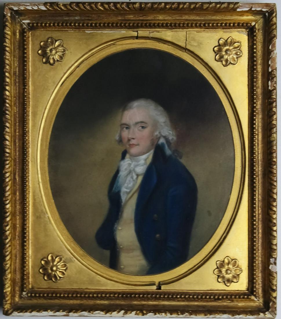 Daniel Gardner c 1795 Schoolboy Portrait Painting: 18th Century Portrait attributed to listed artist Daniel Gardner (1750-1805) England. Features an ovular portrait of a schoolboy. No apparent signature. Attribution on verso. Work measures 11" x 9". H