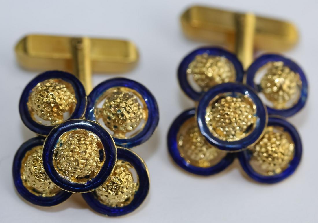 Men's Italian 18K Gold & Blue Enamel Cufflinks (1 of 4)