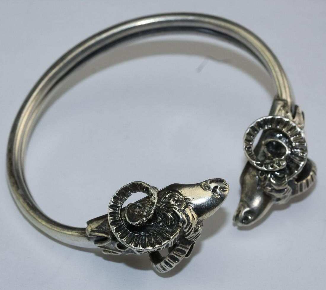 Sterling Silver Rams Head Bypass Bangle Bracelet (1 of 6)