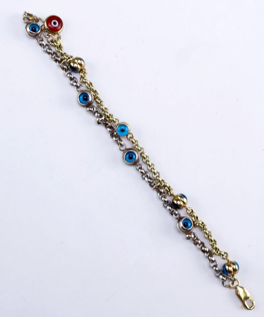 14K Gold, Sterling Silver 2 Tone Evil Eye Bracelet (1 of 4)
