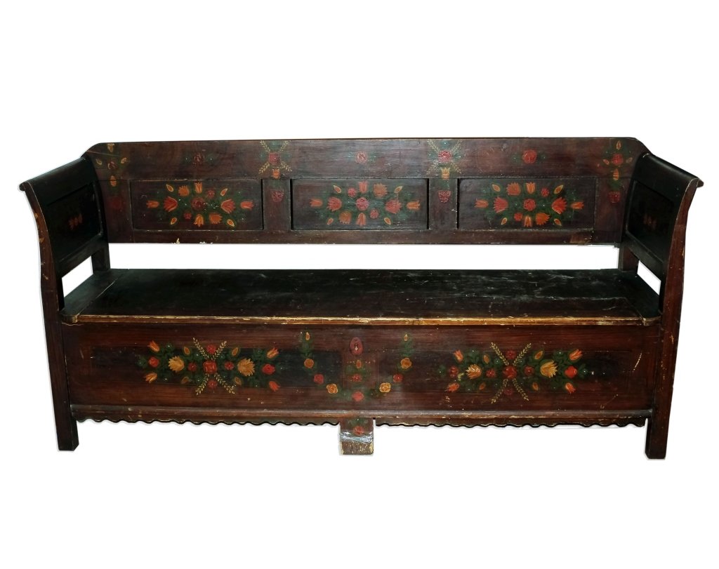 Antique 19c American Folk Art Painted Long Bench (1 of 8)