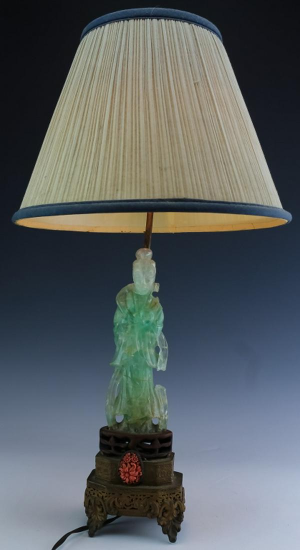 Chinese Jade Fluorite Quan Yin Sculpture Lamp (1 of 7)