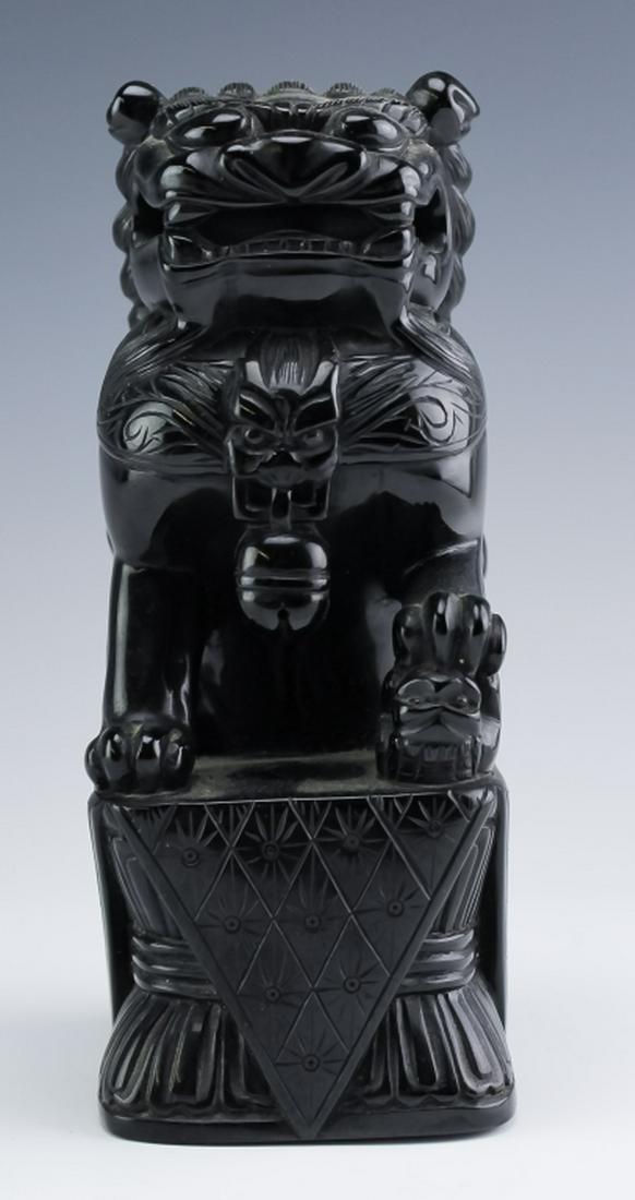 Chinese Carved Deep Cherry Amber Foo Dog Sculpture (1 of 6)