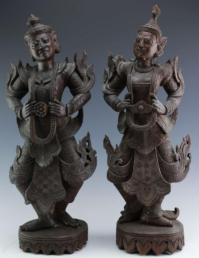 PR Antique Thai Siamese Carved Wood Art Sculptures (1 of 6)